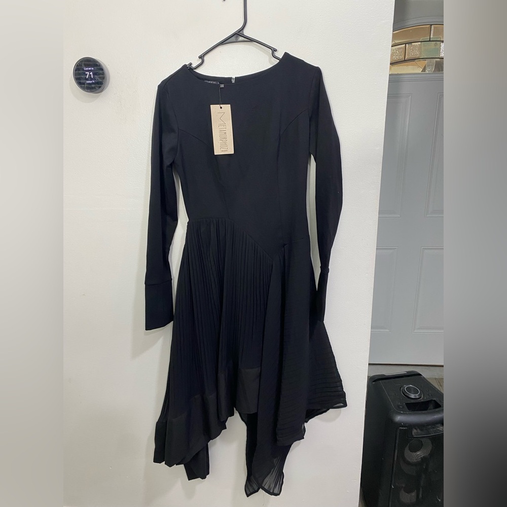 Metamorphoza‎ Black Pleated Chiffon Dress Medium Lagenlook - Picture 2 of 7